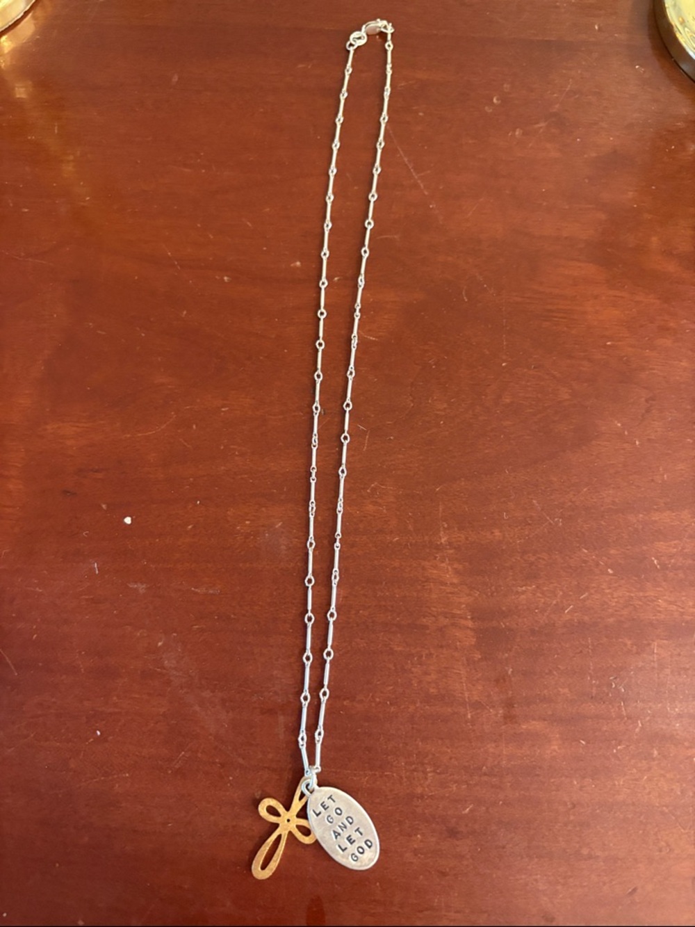 Two-Tone Silver and Gold Cross Pendant Necklace - Picture 2 of 4
